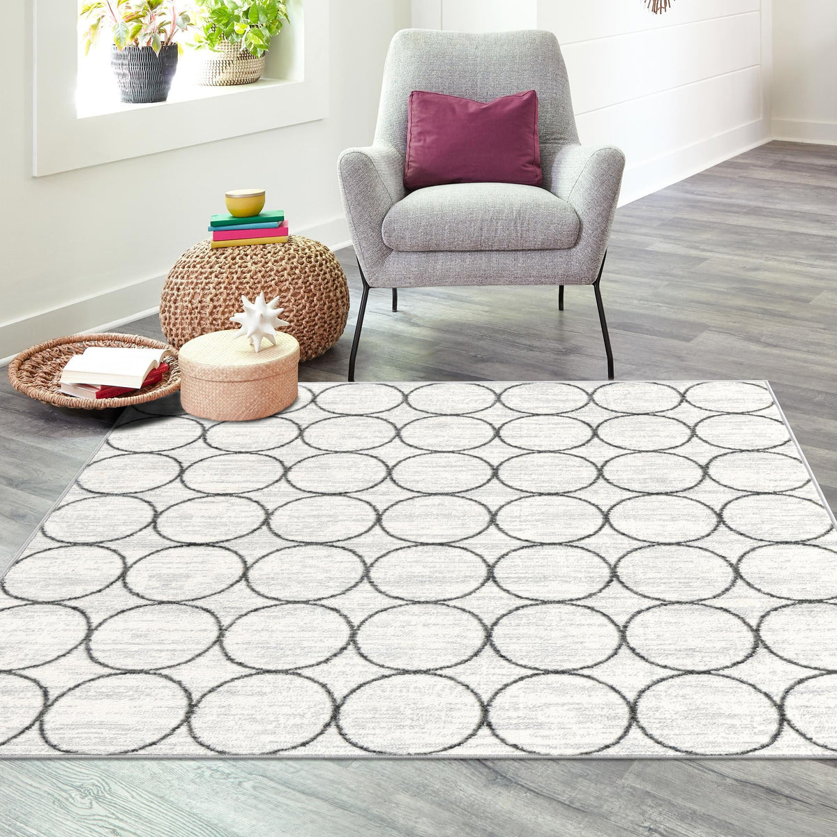 Garden Maze Retreat Collection Area Rug -  Ivyhaven Square White  lifestyle 137