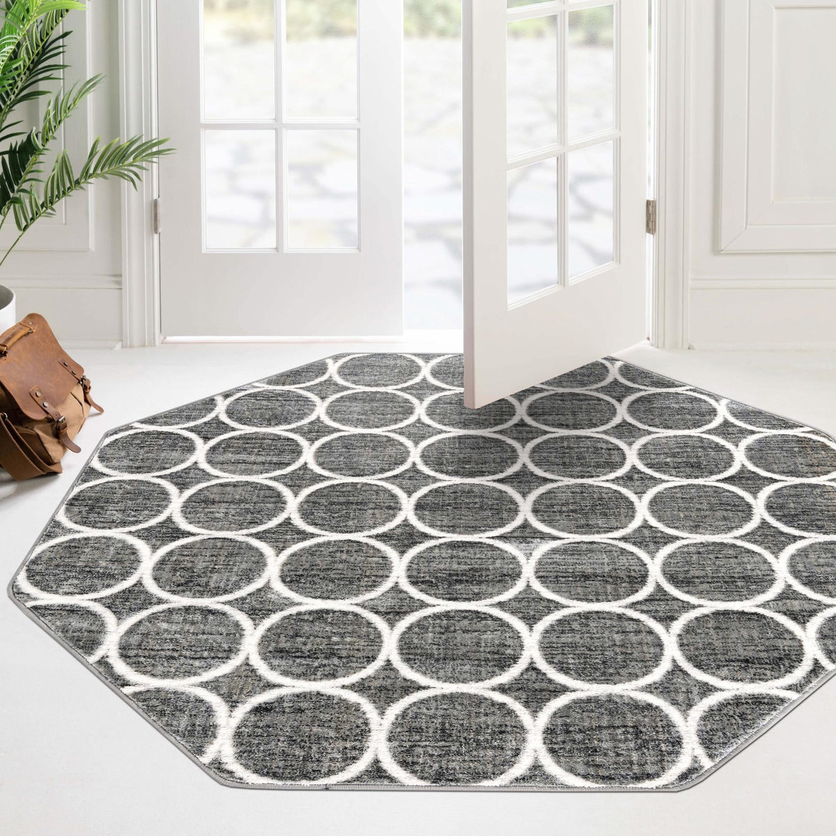 Garden Maze Retreat Collection Area Rug -  Ivyhaven Octagon Gray  lifestyle 118