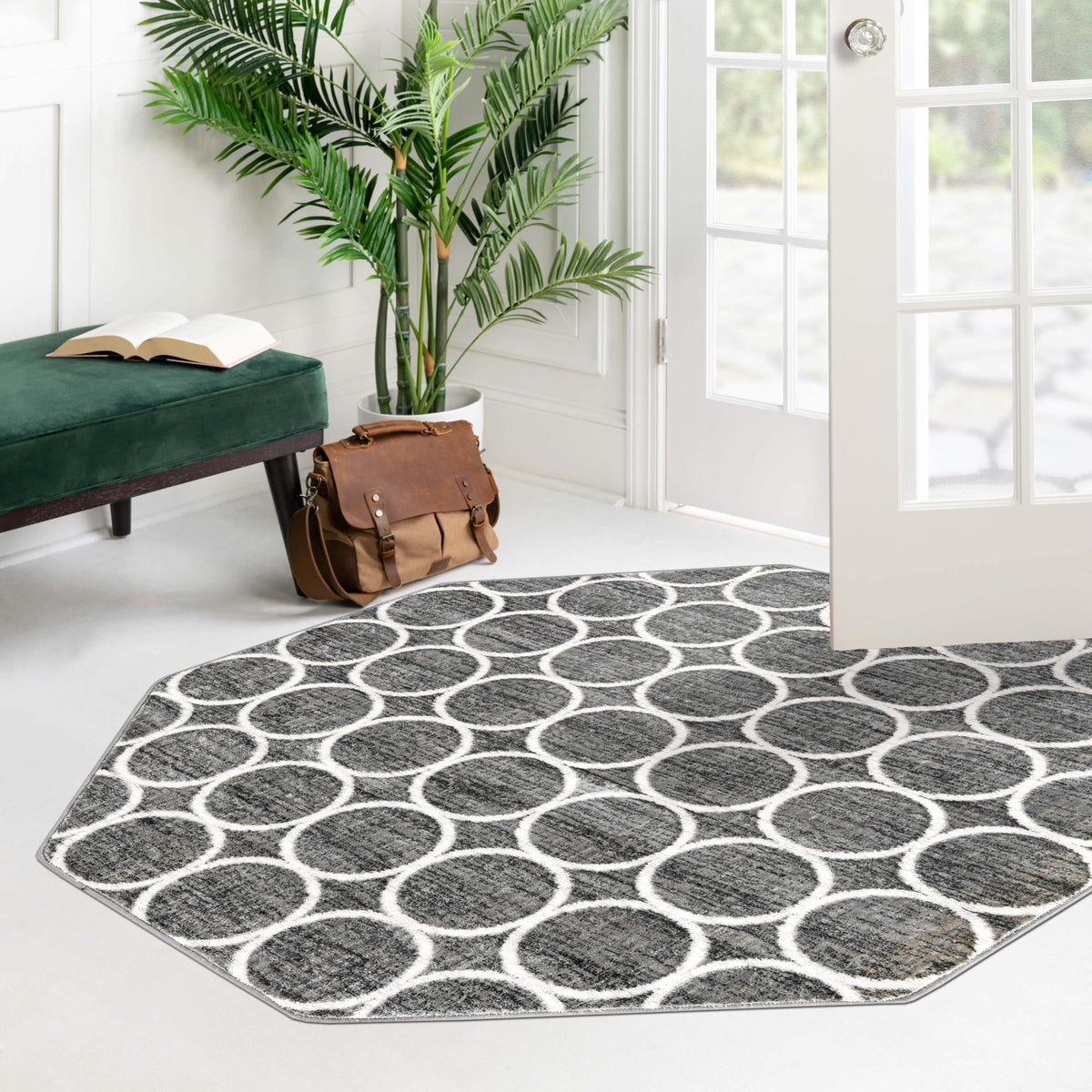 Garden Maze Retreat Collection Area Rug -  Ivyhaven Octagon Gray  lifestyle 126