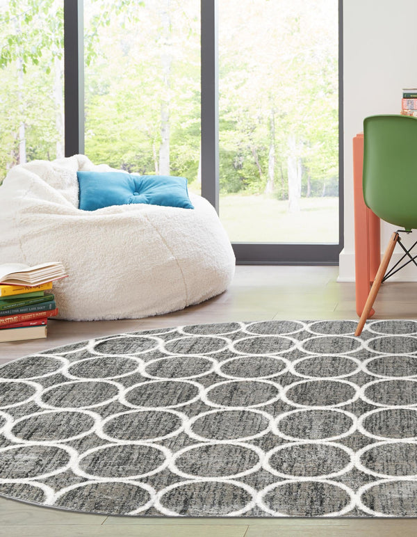 Garden Maze Retreat Collection Area Rug -  Ivyhaven Oval Gray  lifestyle 80