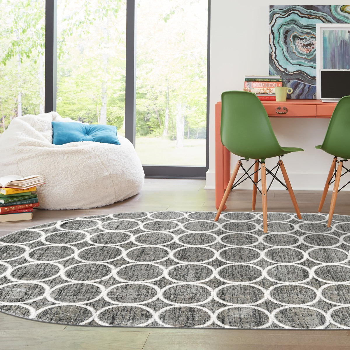 Garden Maze Retreat Collection Area Rug -  Ivyhaven Oval Gray  lifestyle 128