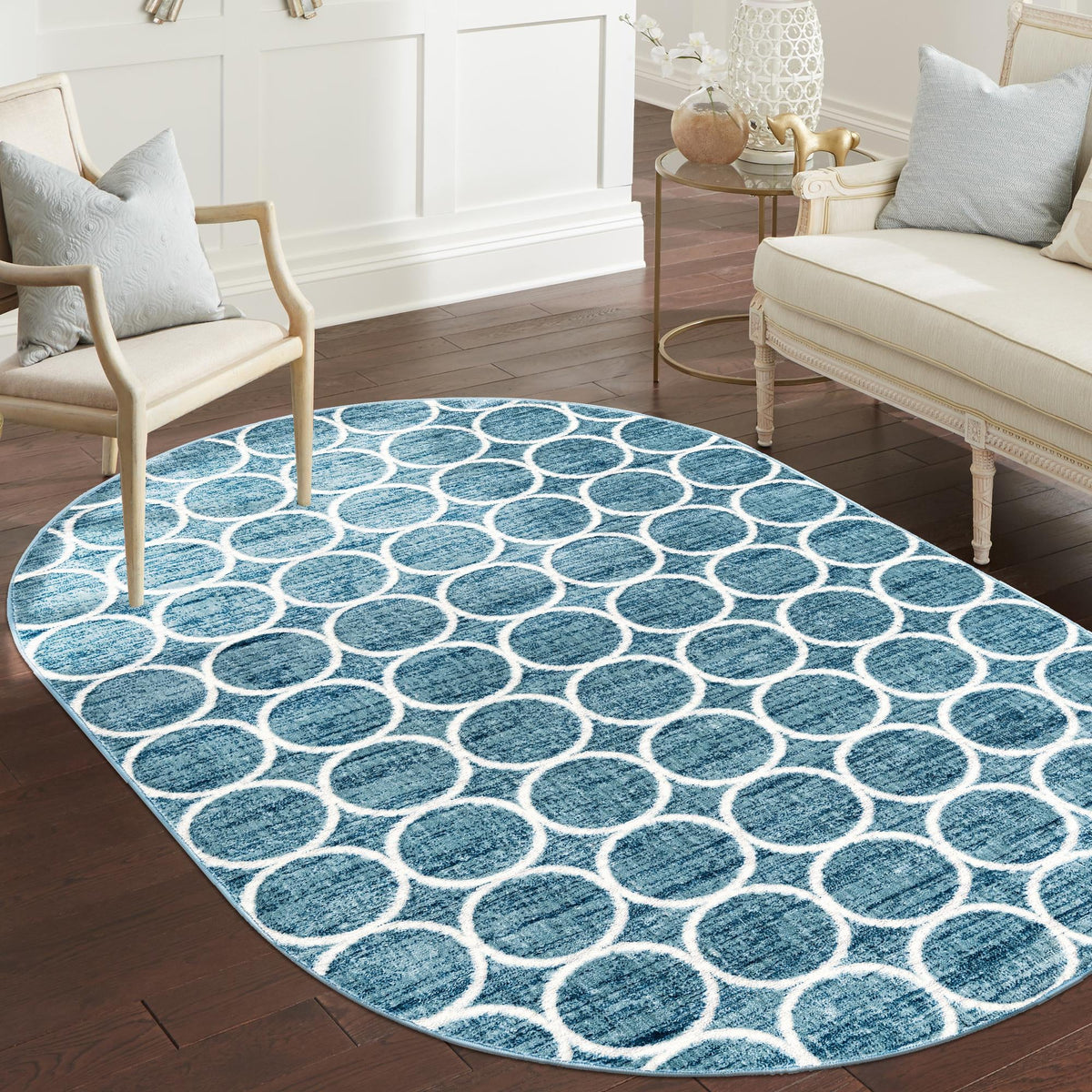Garden Maze Retreat Collection Area Rug -  Ivyhaven Oval Blue  lifestyle 122