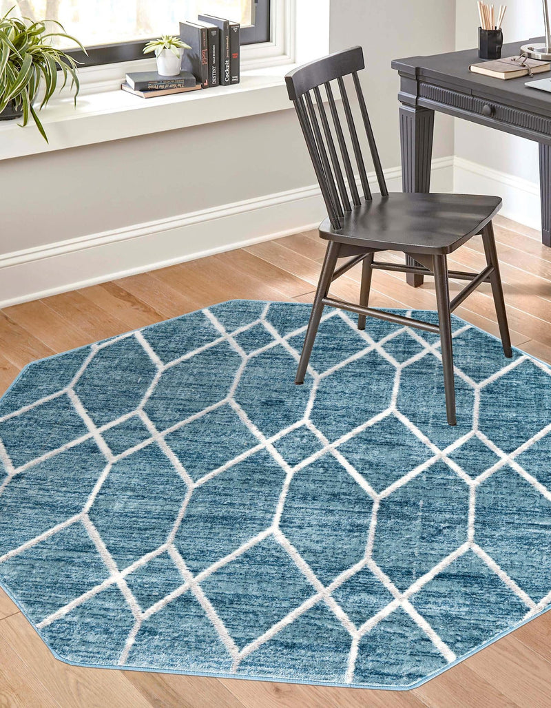 Garden Maze Retreat Collection Area Rug -  Greenbower Octagon Blue  lifestyle 59