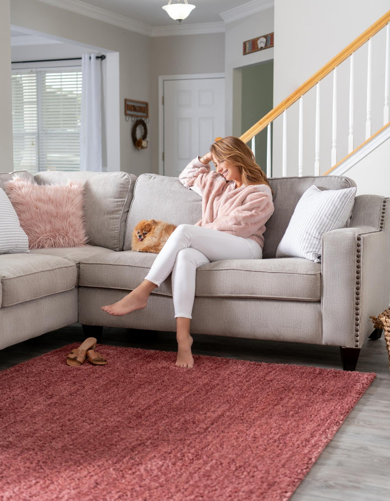 Plush Paradise Retreat Collection Area Rug - Santorini (Pomegranate Red) Rectangle Pomegranate Red  lifestyle 9