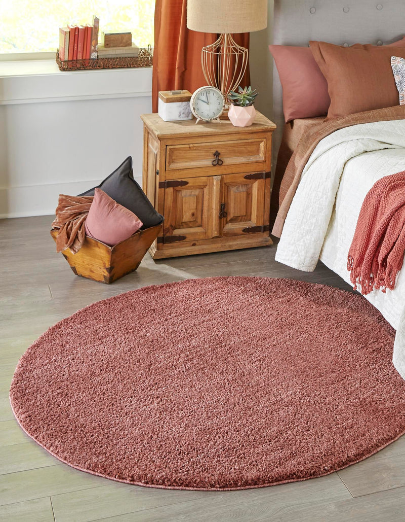 Plush Paradise Retreat Collection Area Rug - Santorini (Pomegranate Red) Round Pomegranate Red  lifestyle 15