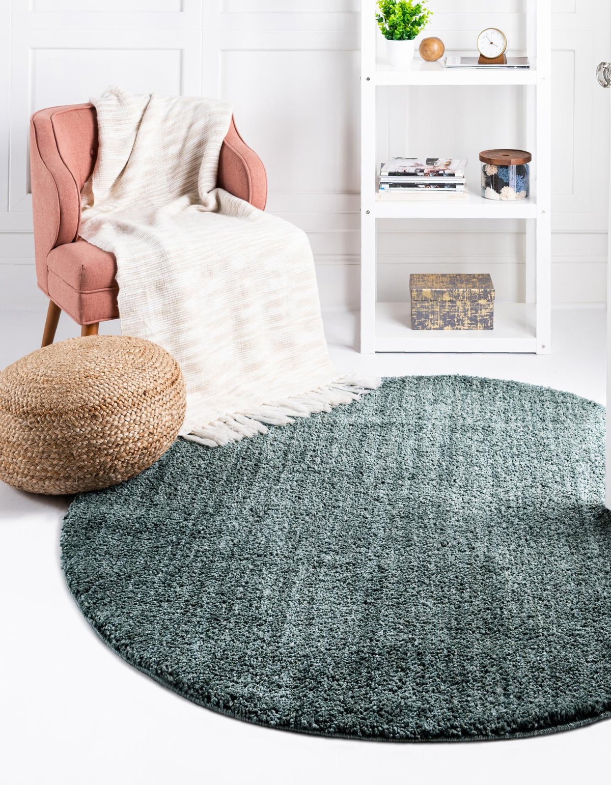 Plush Paradise Retreat Collection Area Rug - Santorini Round Rosemary Green  lifestyle 55