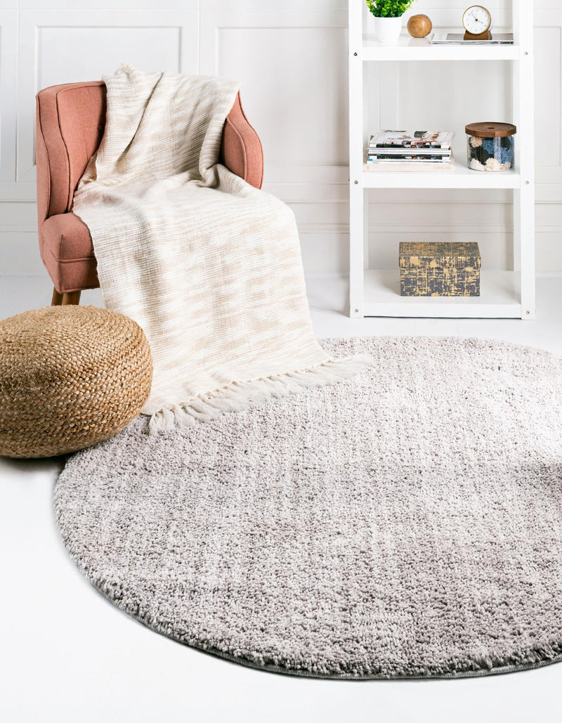 Plush Paradise Retreat Collection Area Rug - Santorini (Ash Gray) Round Ash Gray  lifestyle 15