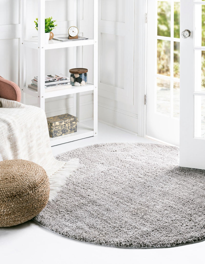Plush Paradise Retreat Collection Area Rug - Santorini (Ash Gray) Round Ash Gray  lifestyle 18