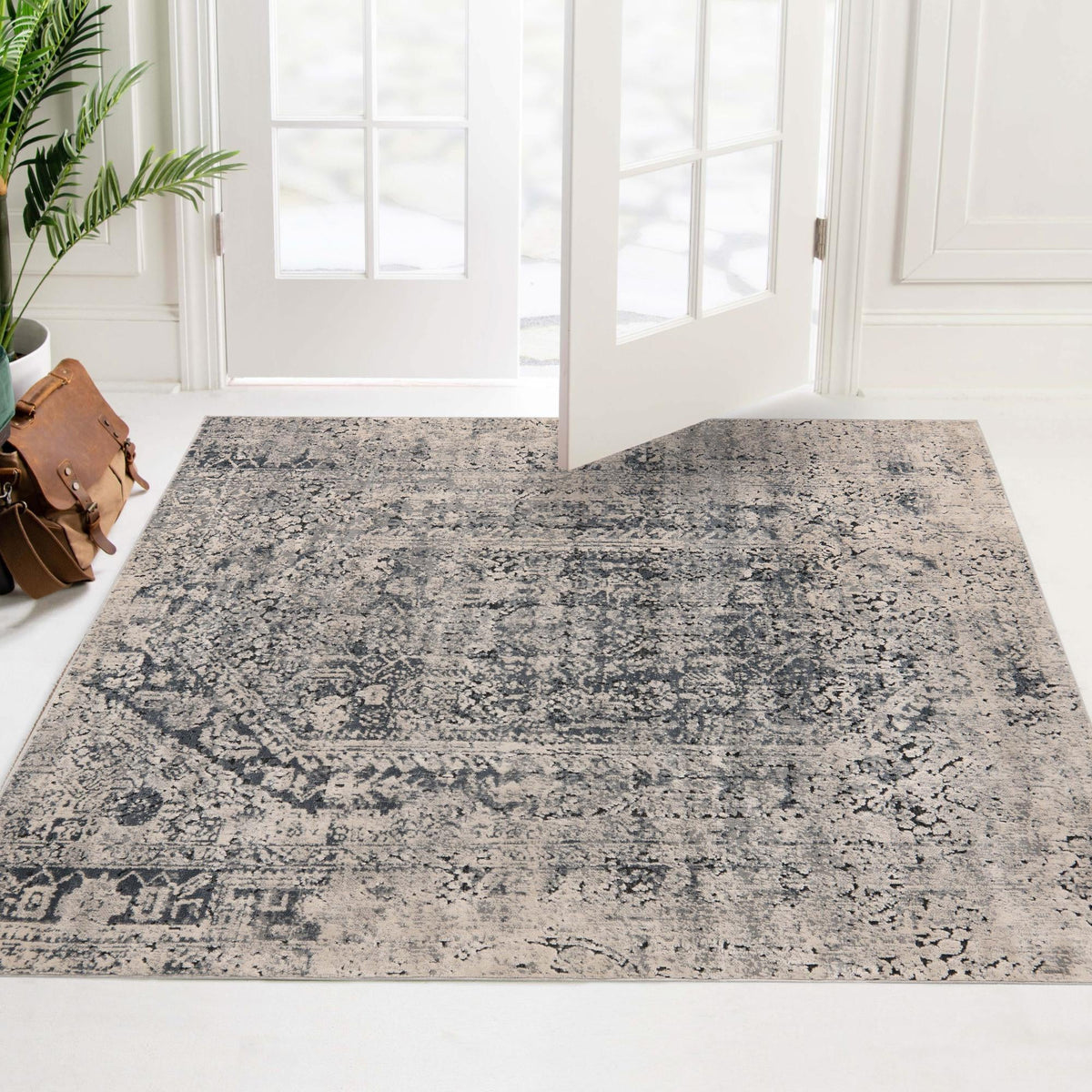 Coastal Manor Collection Area Rug -  Wavecrest Square Gray  lifestyle 109