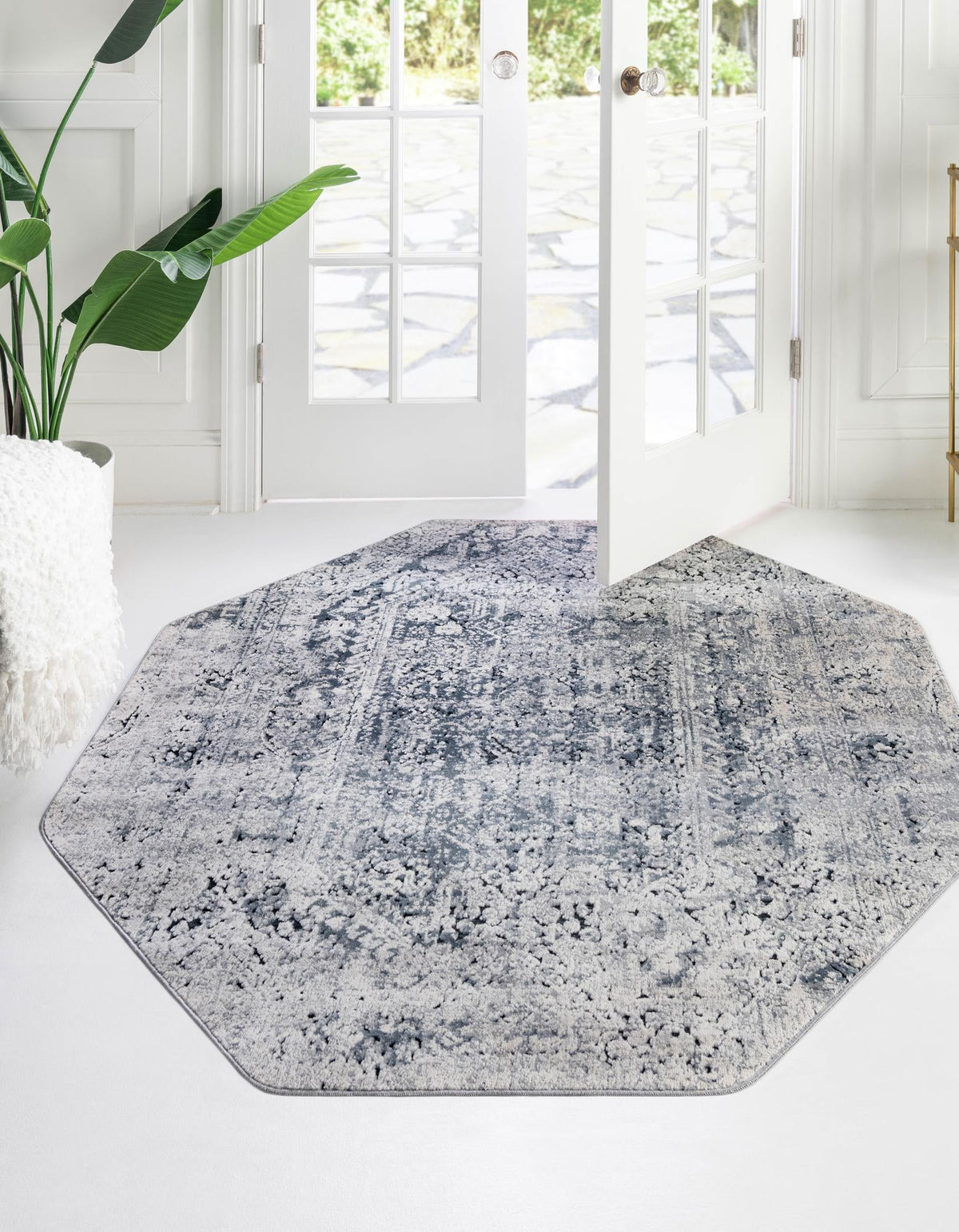 Coastal Manor Collection Area Rug -  Wavecrest Octagon Gray  lifestyle 43