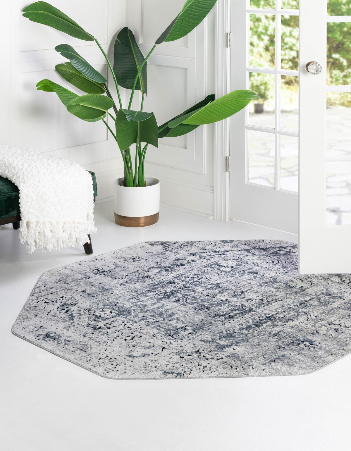 Coastal Manor Collection Area Rug -  Wavecrest Octagon Gray  lifestyle 48
