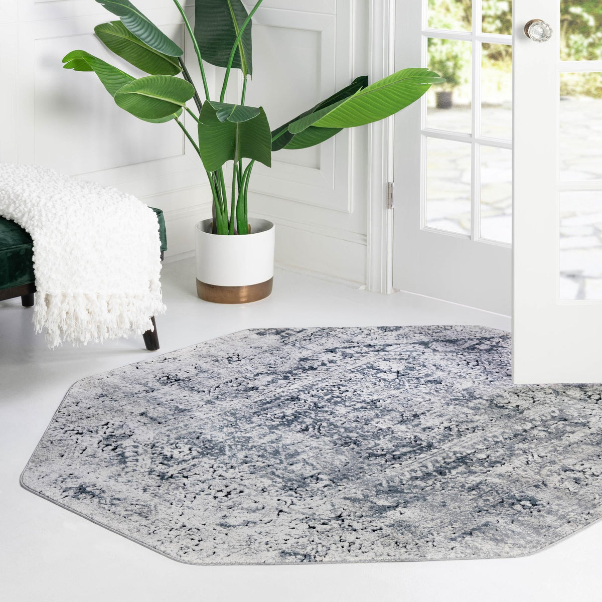Coastal Manor Collection Area Rug -  Wavecrest Octagon Gray  lifestyle 110