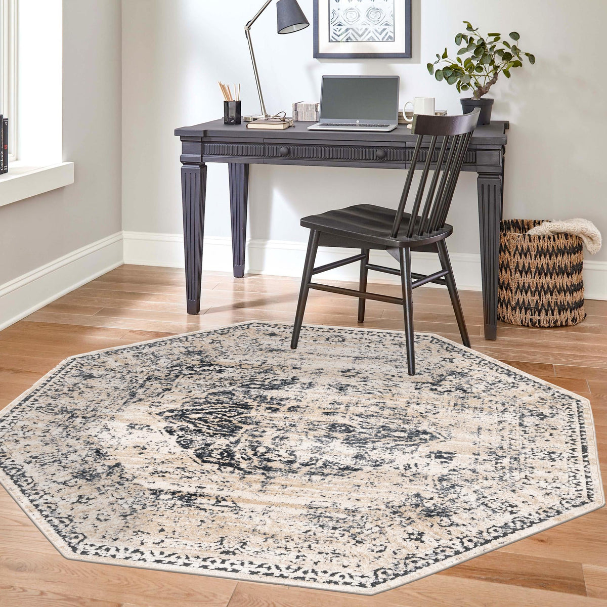Coastal Manor Collection Area Rug -  Dunes Octagon Dark Blue  lifestyle 118