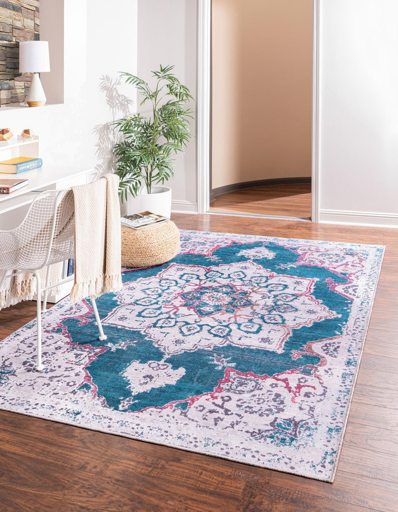 Baroque Era Collection Area Rug - Versailles (Teal Green) Rectangle Teal Green  lifestyle 2