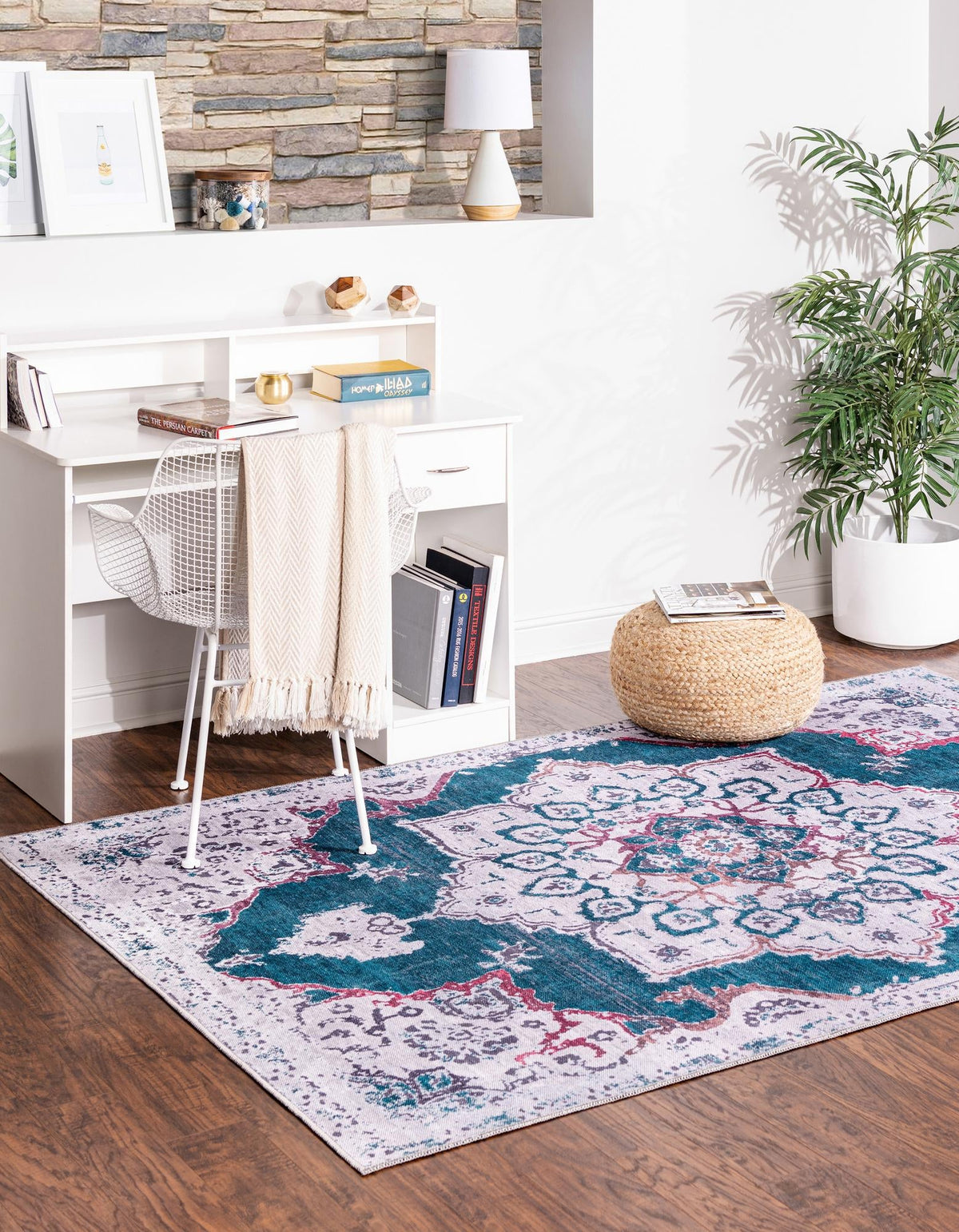 Baroque Era Collection Area Rug - Versailles (Teal Green) Rectangle Teal Green  lifestyle 3