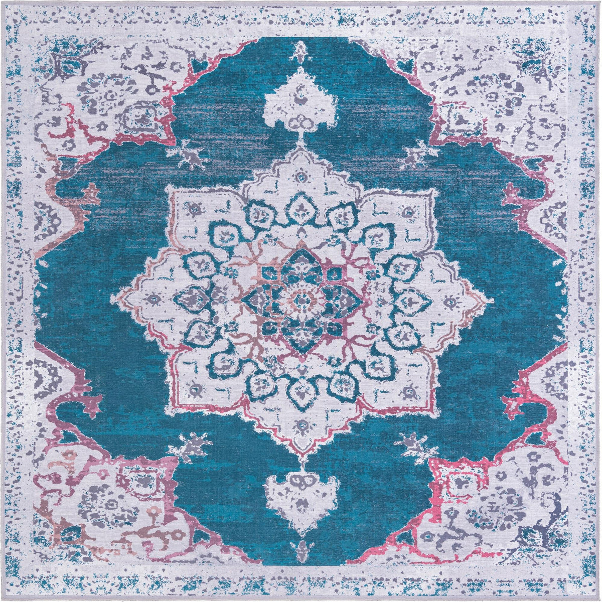 Baroque Era Collection Area Rug - Versailles (Teal Green) Square Teal Green  lifestyle 9