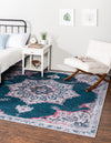 Baroque Era Collection Area Rug - Versailles (Teal Green) Square Teal Green  lifestyle 11