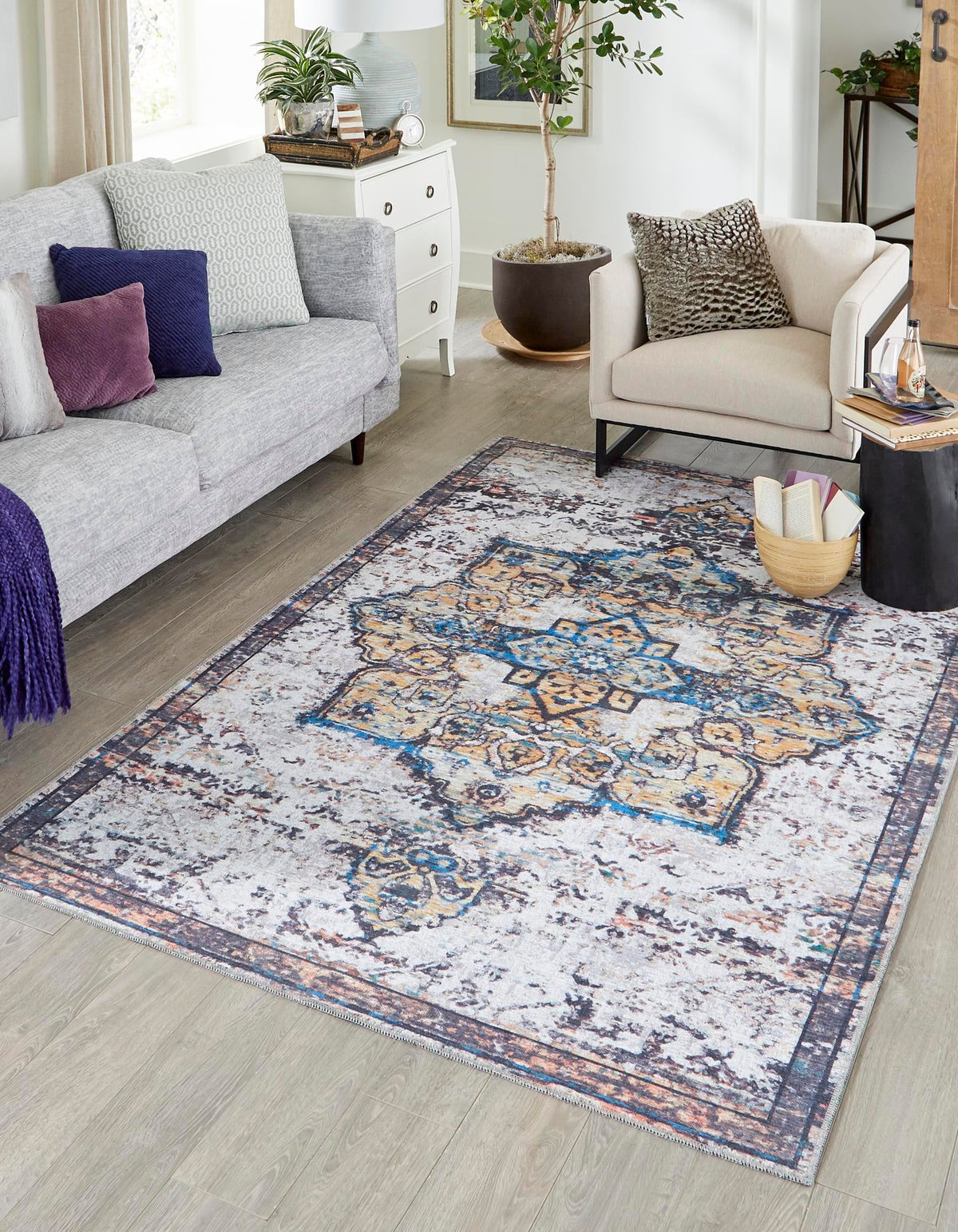 Baroque Era Collection Area Rug - Versailles (Sea Salt White) Rectangle Sea Salt White  lifestyle 2