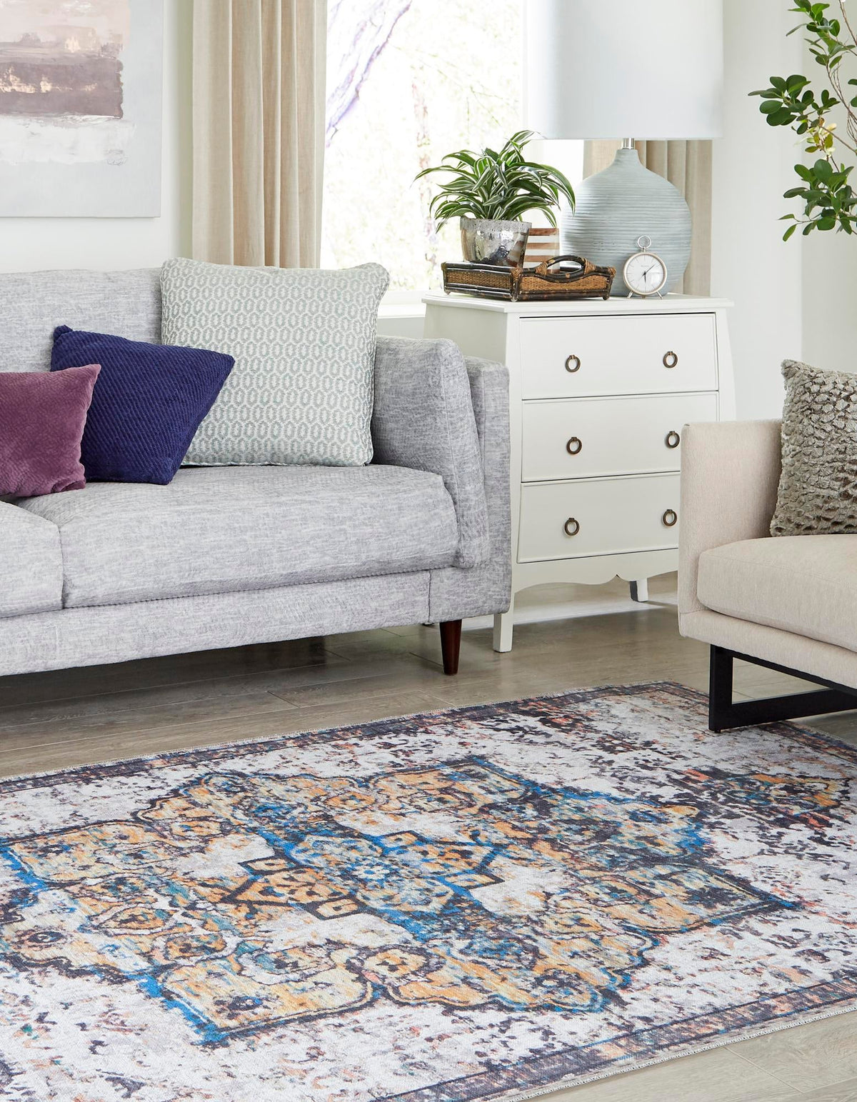 Baroque Era Collection Area Rug - Versailles (Sea Salt White) Rectangle Sea Salt White  lifestyle 3
