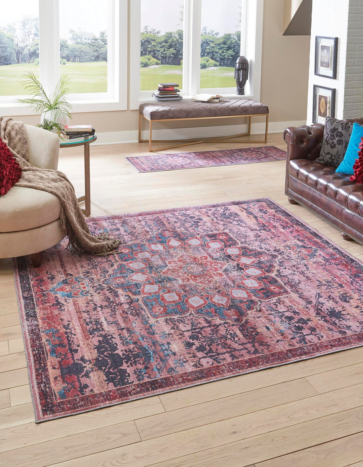 Baroque Era Collection Area Rug - Versailles (Brick) Square Brick  lifestyle 11