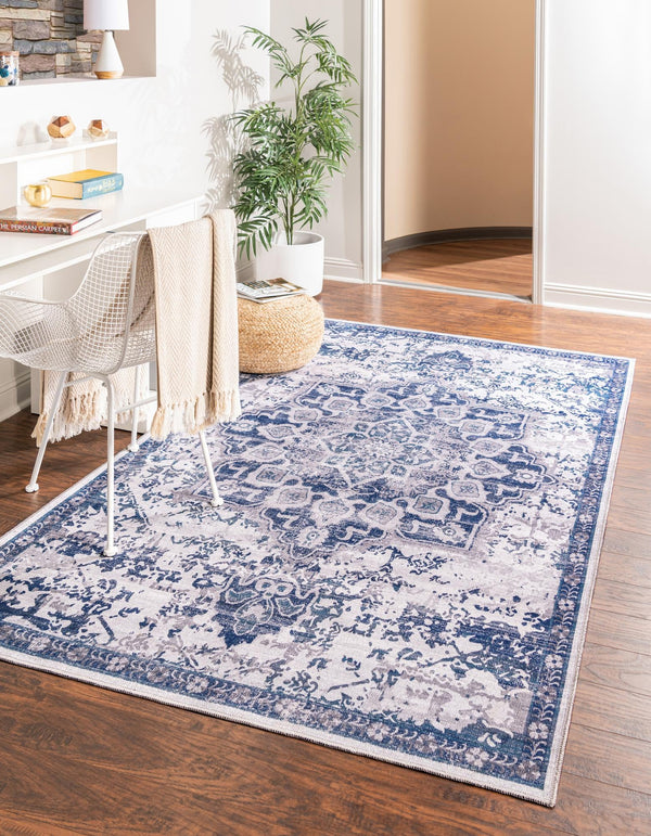 Baroque Era Collection Area Rug - Versailles (Gray Blue) Rectangle Gray Blue  lifestyle 2