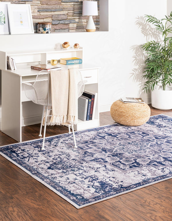 Baroque Era Collection Area Rug - Versailles (Gray Blue) Rectangle Gray Blue  lifestyle 3