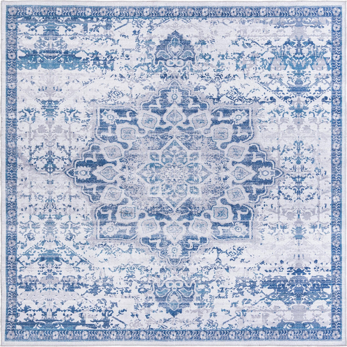 Baroque Era Collection Area Rug - Versailles (Gray Blue) Square Gray Blue  lifestyle 9