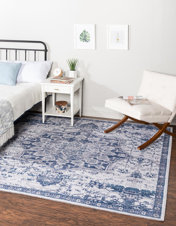 Baroque Era Collection Area Rug - Versailles (Gray Blue) Square Gray Blue  lifestyle 13