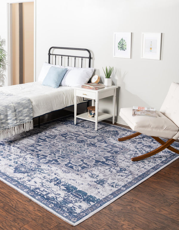 Baroque Era Collection Area Rug - Versailles (Gray Blue) Square Gray Blue  lifestyle 17