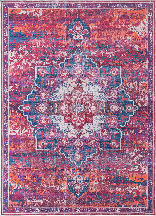 Baroque Era Collection Area Rug - Versailles (Multi Fuchsia) Rectangle Multi Fuchsia Main