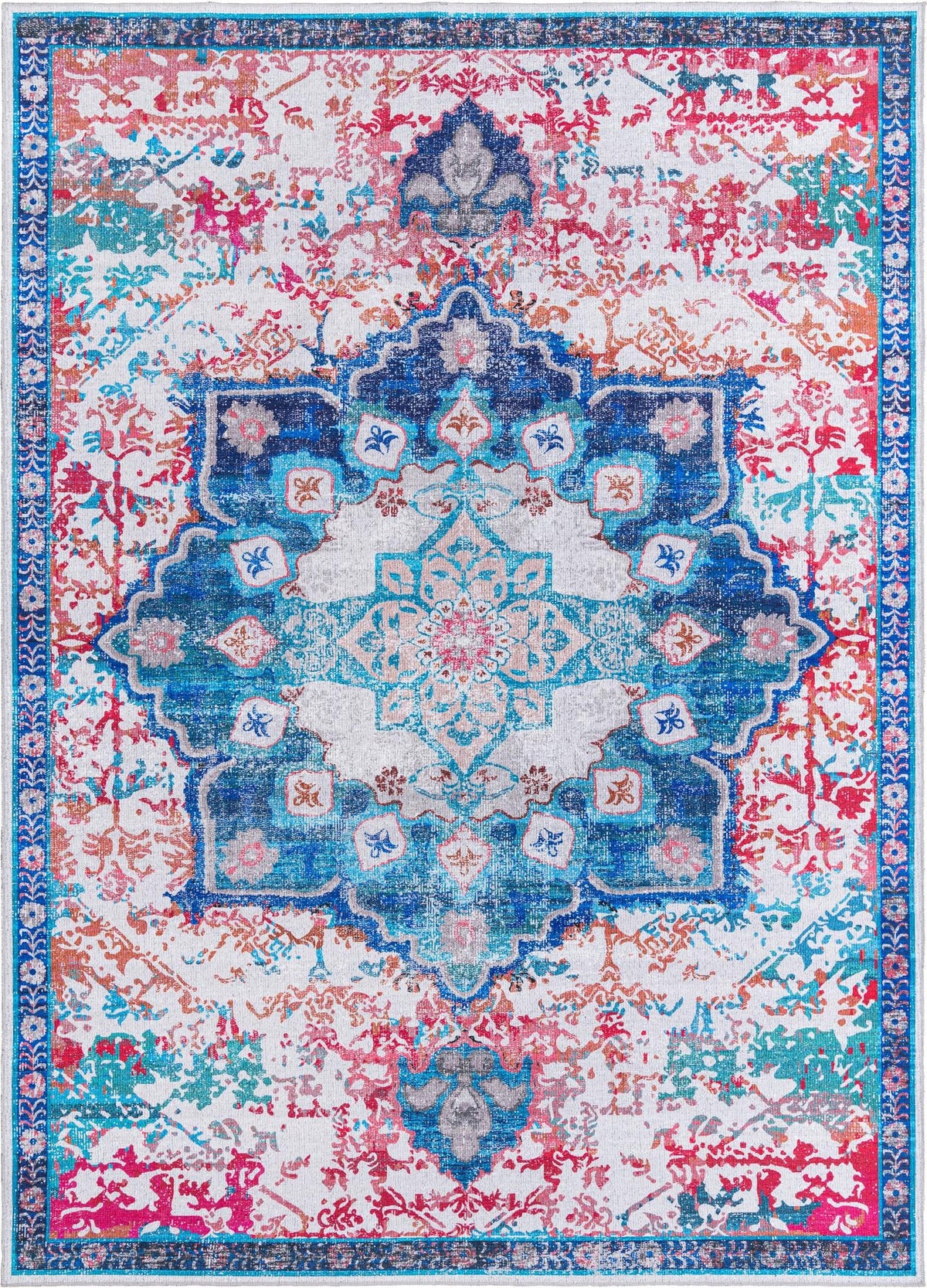 Baroque Era Collection Area Rug - Versailles (Ivory Blue) Rectangle Ivory Blue Main