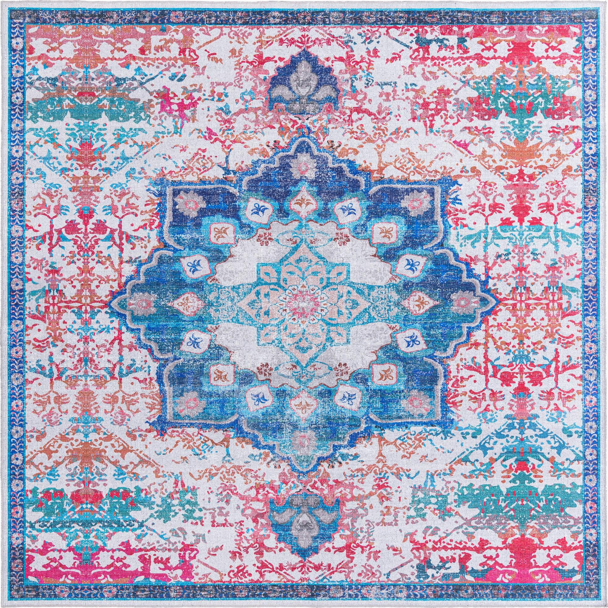 Baroque Era Collection Area Rug - Versailles (Ivory Blue) Square Ivory Blue  lifestyle 9