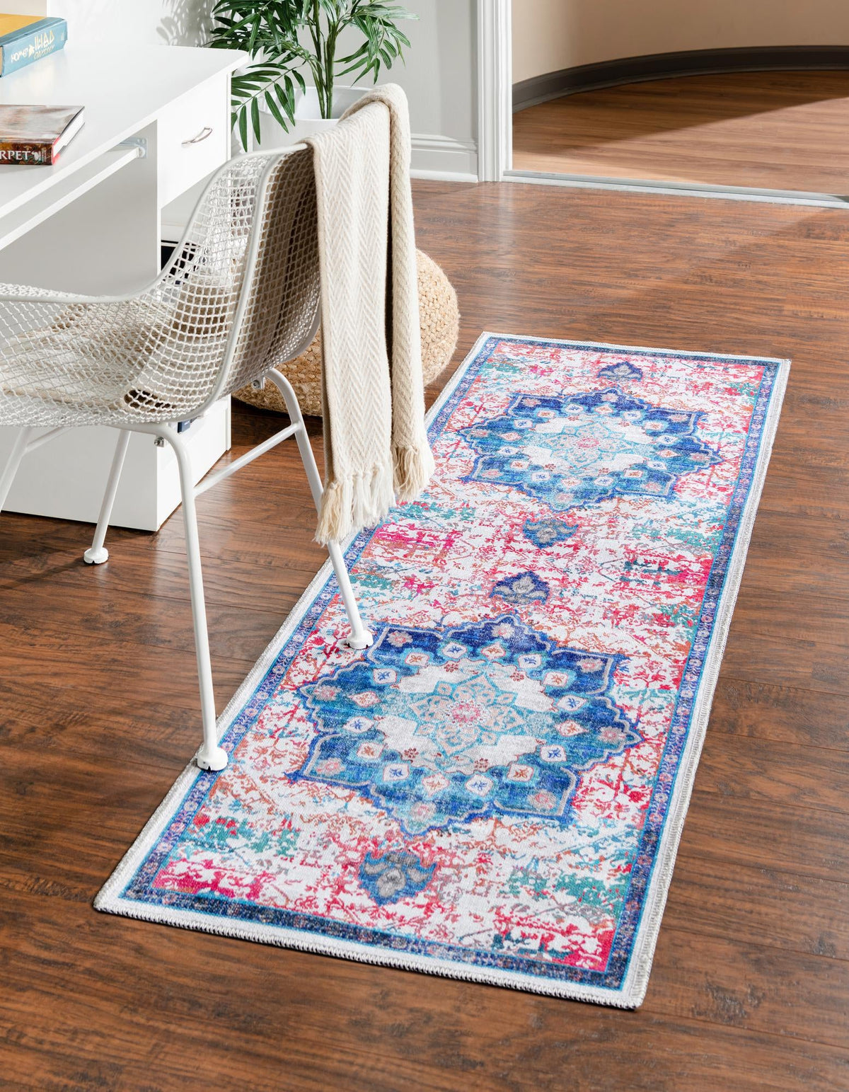 Baroque Era Collection Area Rug - Versailles (Ivory Blue) Runner Ivory Blue  lifestyle 12