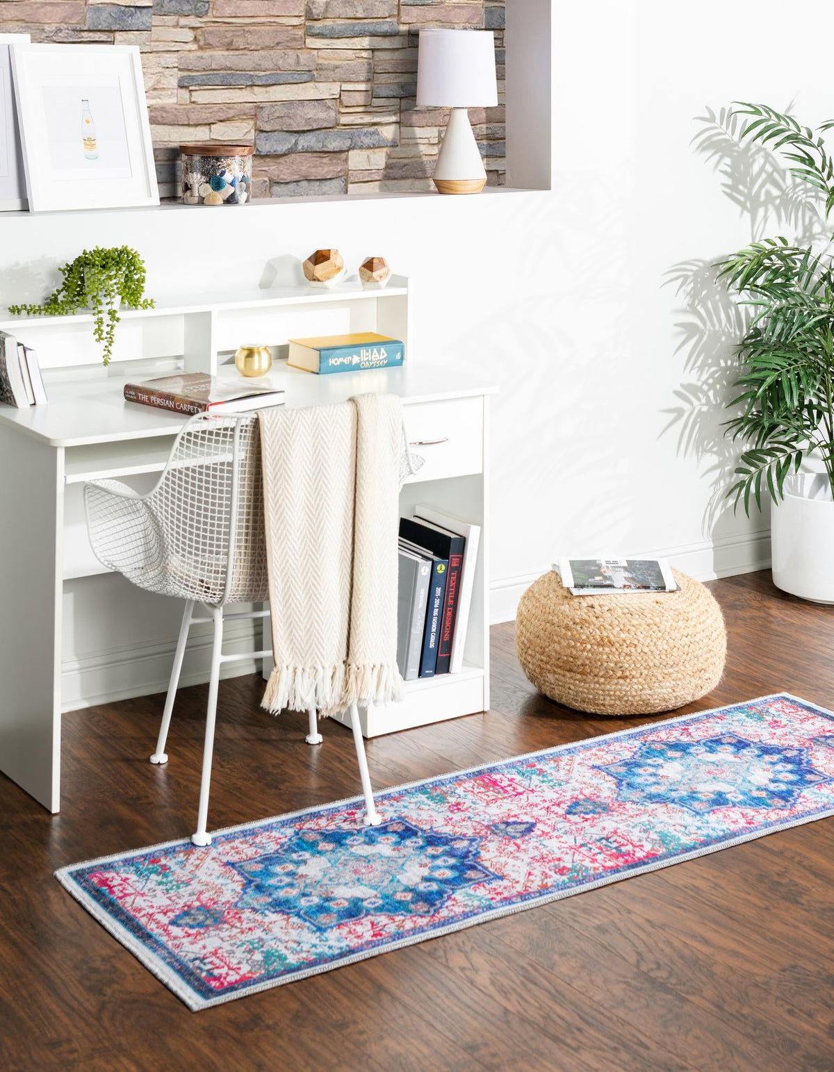Baroque Era Collection Area Rug - Versailles (Ivory Blue) Runner Ivory Blue  lifestyle 14