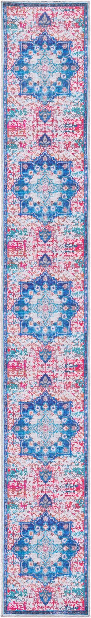Baroque Era Collection Area Rug - Versailles (Ivory Blue) Runner Ivory and Blue  lifestyle 11