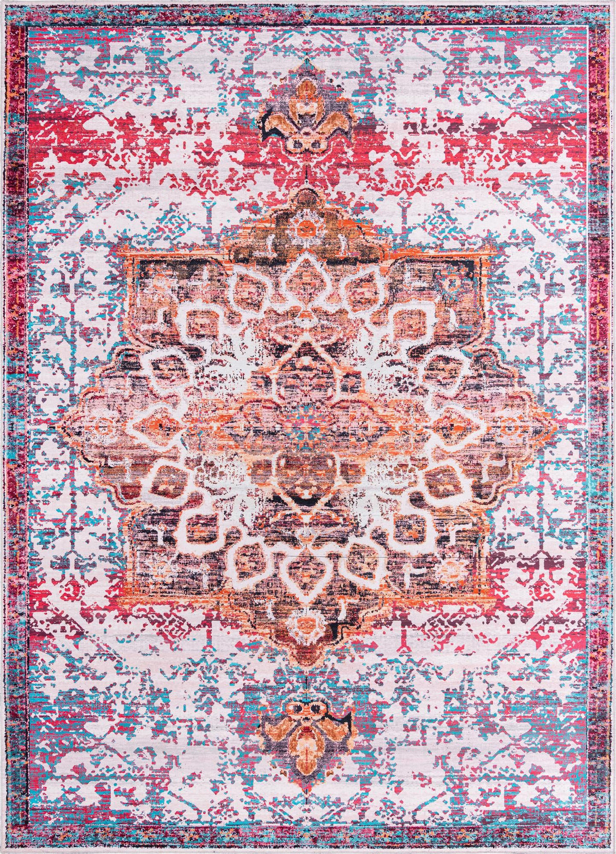 Baroque Era Collection Area Rug - Versailles (Ivory Orange) Rectangle Ivory Orange Main