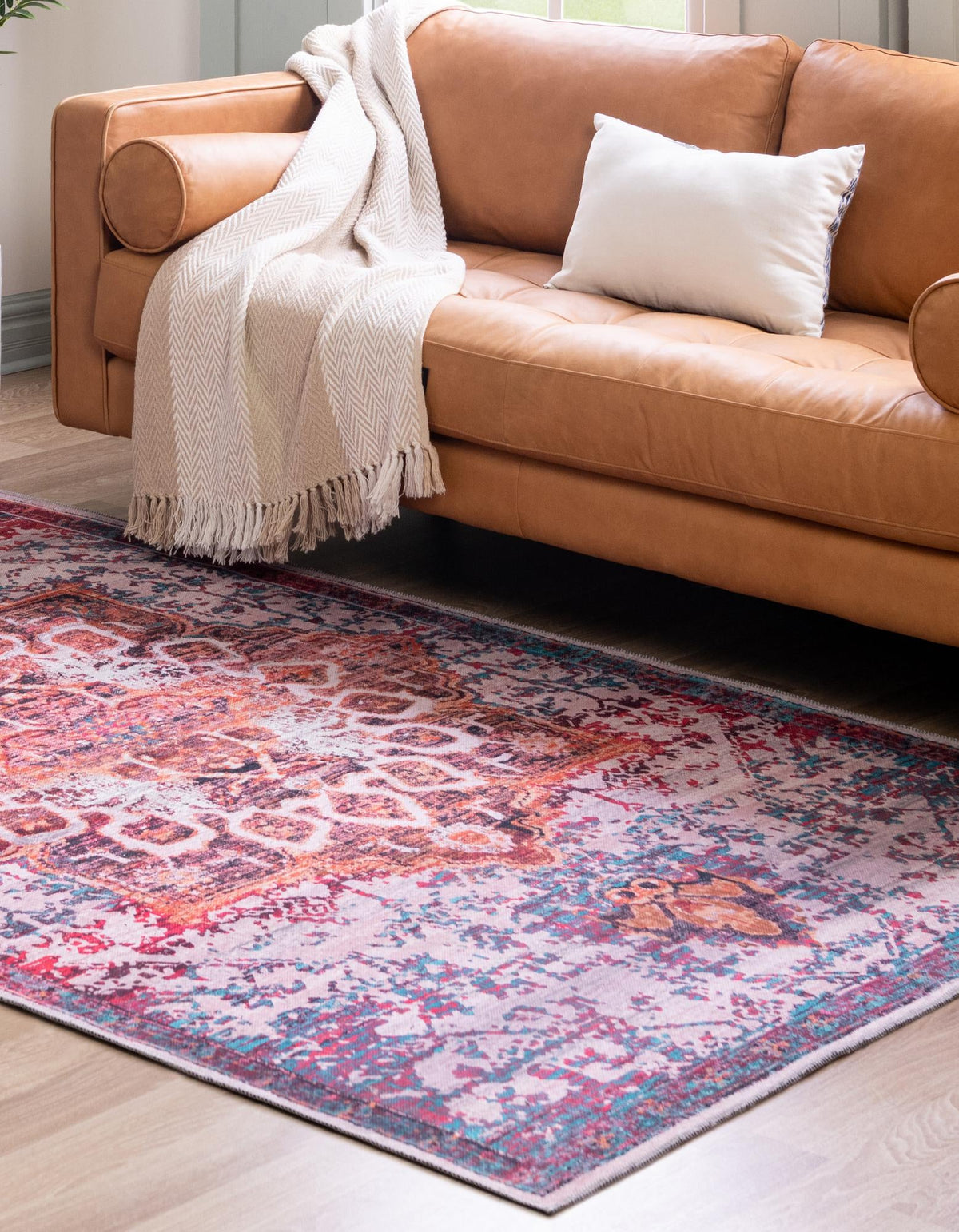 Baroque Era Collection Area Rug - Versailles (Ivory Orange) Rectangle Ivory Orange  lifestyle 3