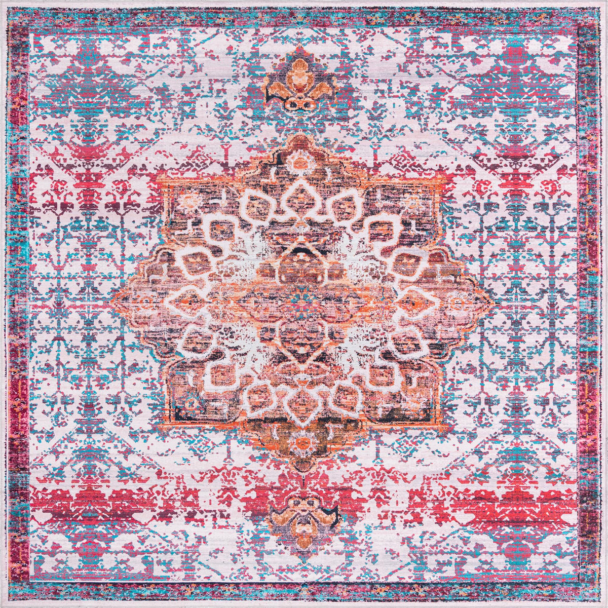 Baroque Era Collection Area Rug - Versailles (Ivory Orange) Square Ivory Orange  lifestyle 9