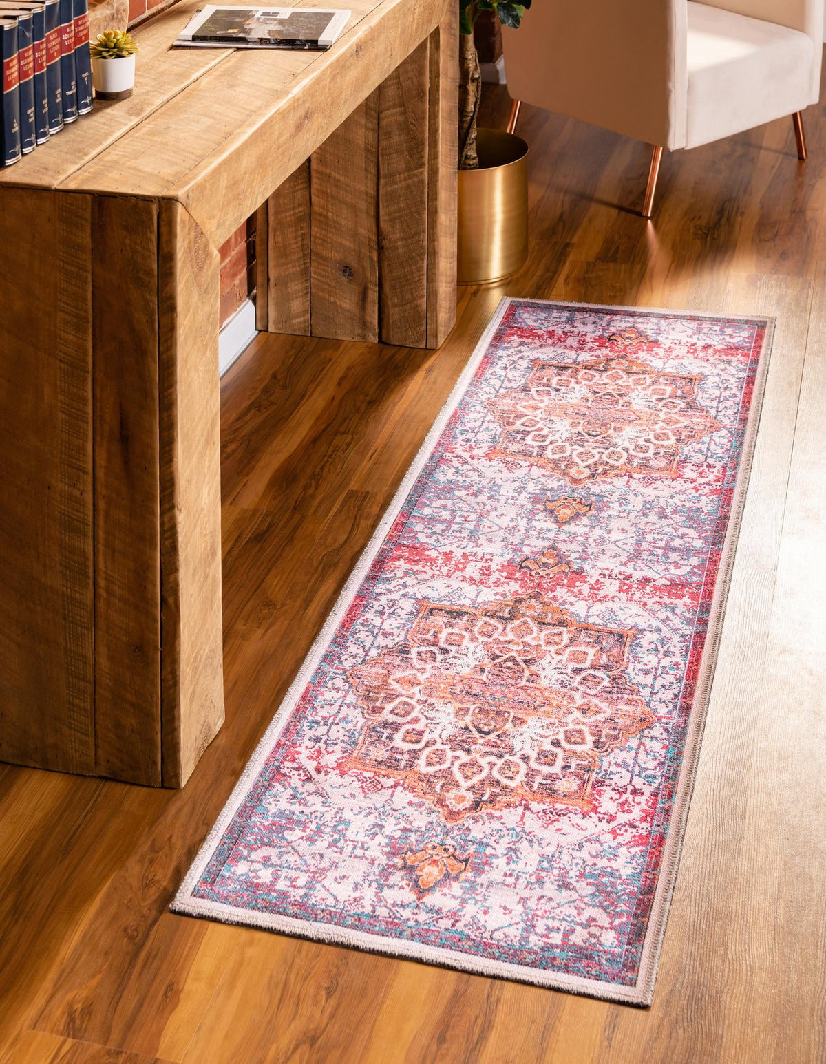 Baroque Era Collection Area Rug - Versailles (Ivory Orange) Runner Ivory Orange  lifestyle 12