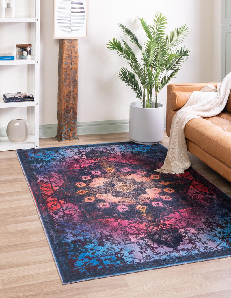 Baroque Era Collection Area Rug - Versailles (Multi Black) Rectangle Multi Black  lifestyle 2