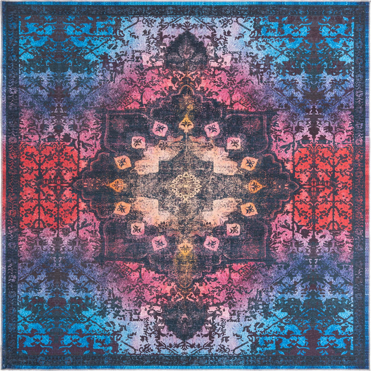 Baroque Era Collection Area Rug - Versailles (Multi Black) Square Multi Black  lifestyle 9