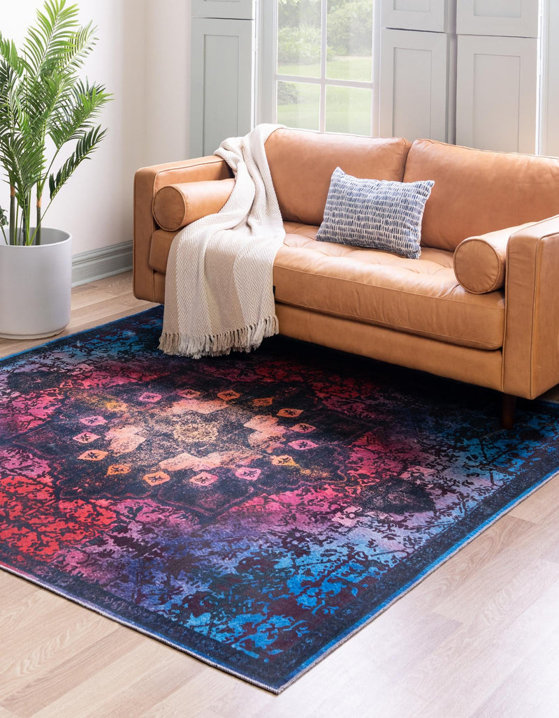 Baroque Era Collection Area Rug - Versailles (Multi Black) Square Multi Black  lifestyle 13