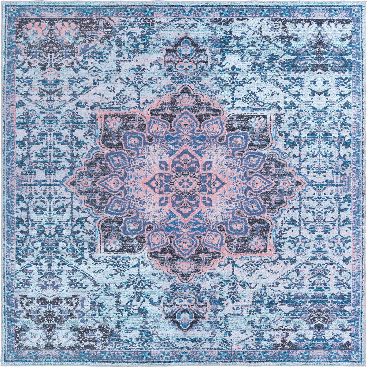 Baroque Era Collection Area Rug - Versailles (Light Blue) Square Light Blue  lifestyle 11