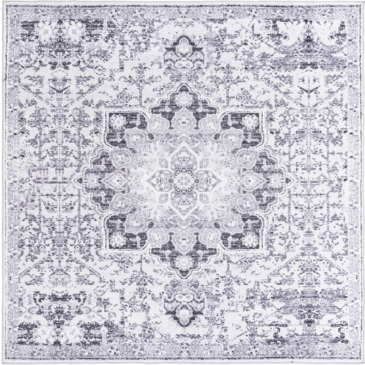 Baroque Era Collection Area Rug - Versailles (Light Gray) Square Light Gray  lifestyle 9