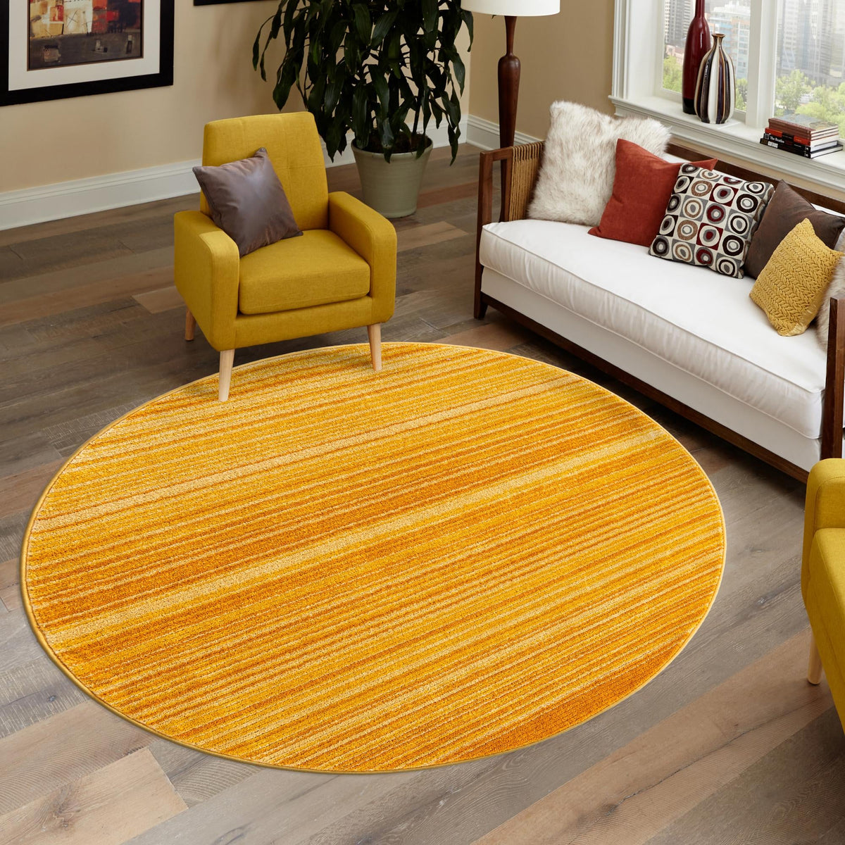 Jewel Oasis Collection Area Rug - Sapphire (Yellow) Round Yellow  lifestyle 50