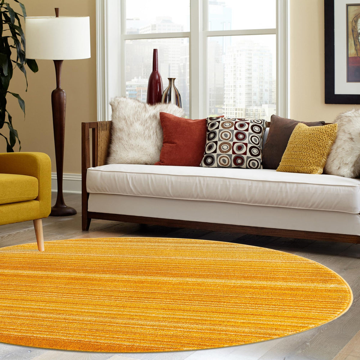 Jewel Oasis Collection Area Rug - Sapphire (Yellow) Round Yellow  lifestyle 55