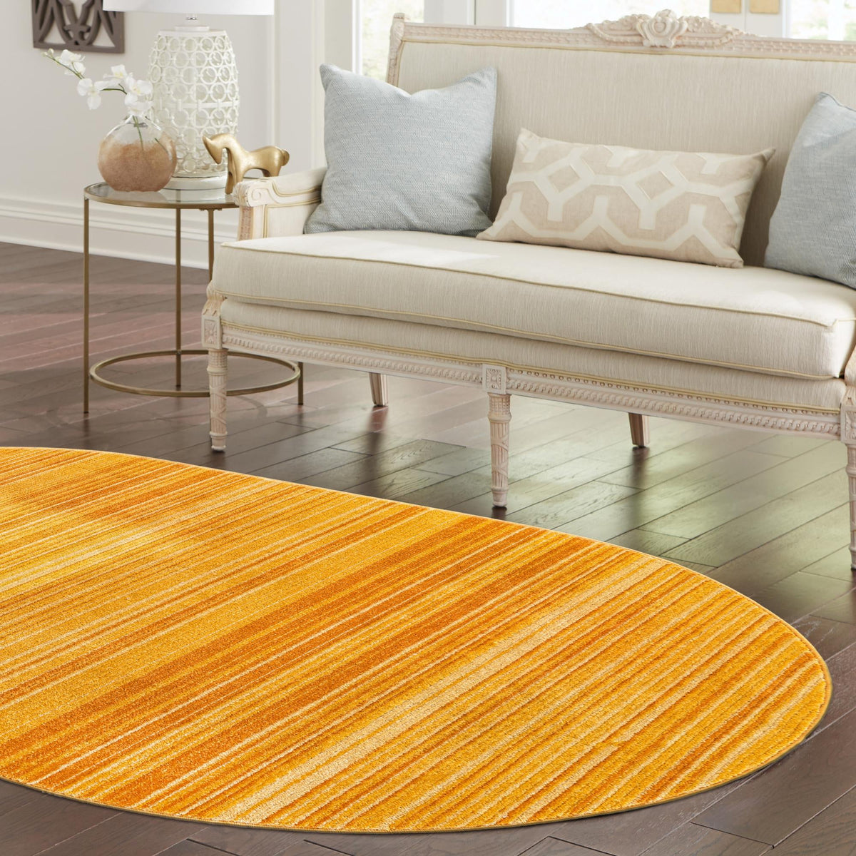 Jewel Oasis Collection Area Rug - Sapphire (Yellow) Oval Yellow  lifestyle 57