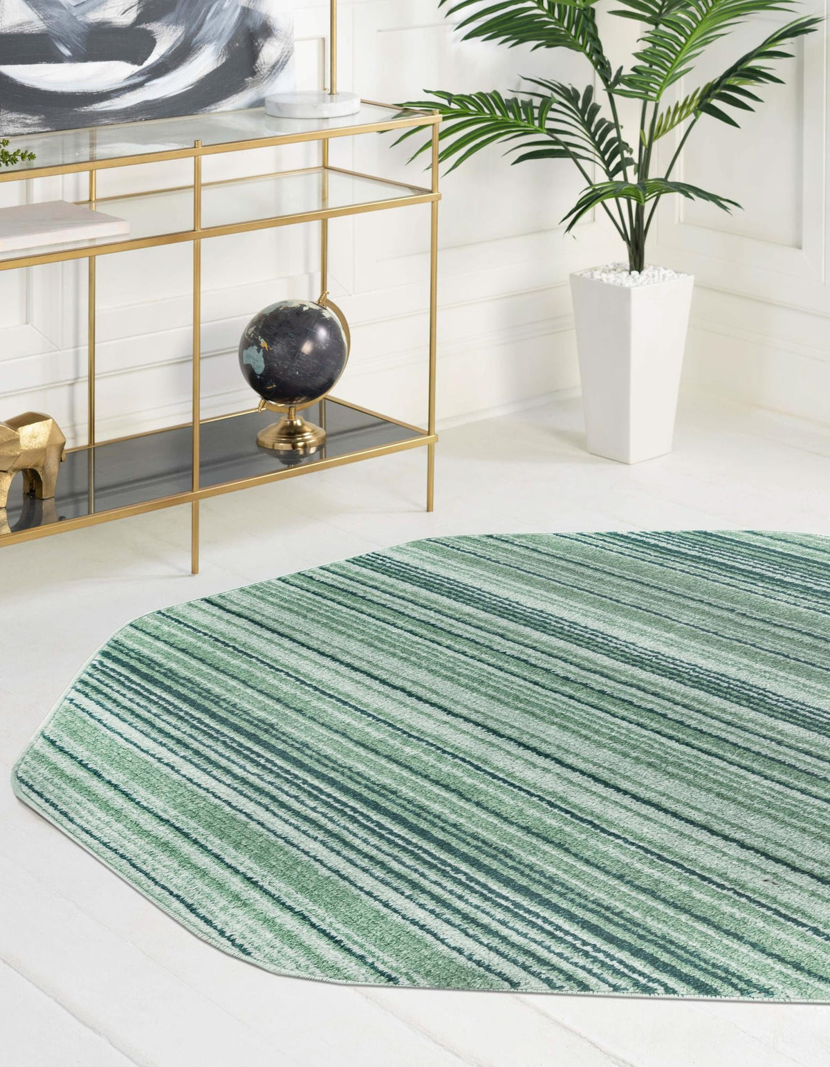 Jewel Oasis Collection Area Rug - Sapphire (Green) Octagon Green  lifestyle 22