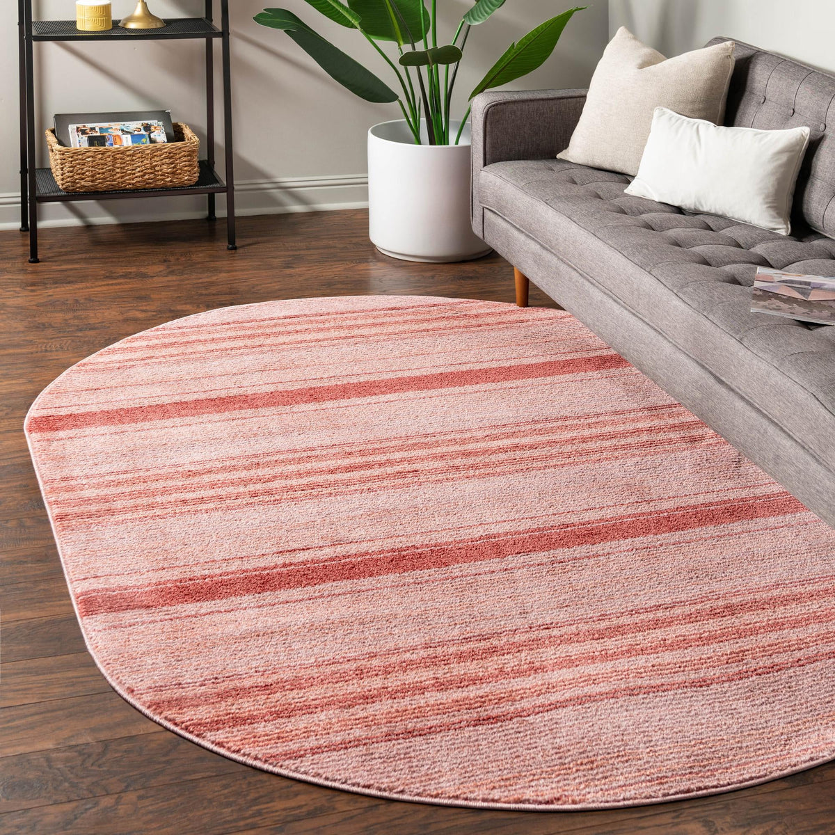 Jewel Oasis Collection Area Rug - Sapphire (Rusty Pink Rose) Oval Rusty Pink Rose  lifestyle 81