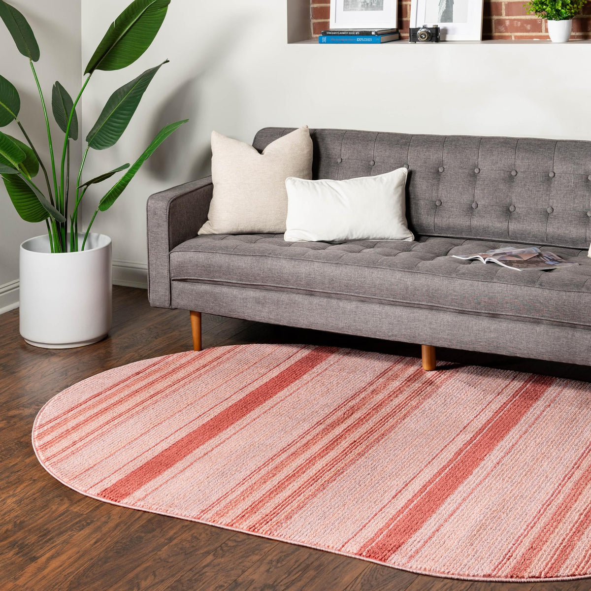 Jewel Oasis Collection Area Rug - Sapphire (Rusty Pink Rose) Oval Rusty Pink Rose  lifestyle 85